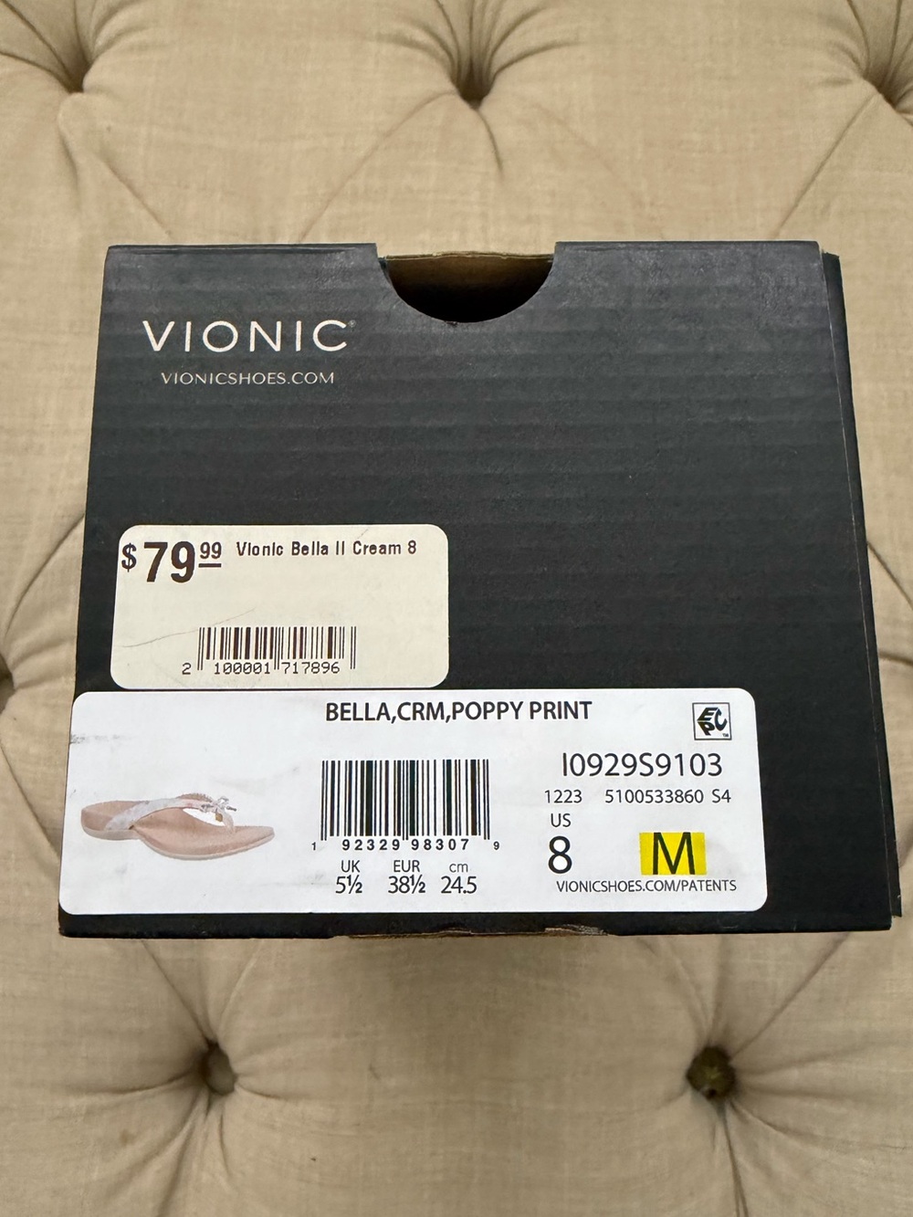 Vionic Bella Cream Poppy sandals thing flip flops 8 Like new with box - Picture 5 of 7